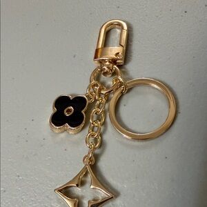 LV Gold and Black Flower Keychain Charm
